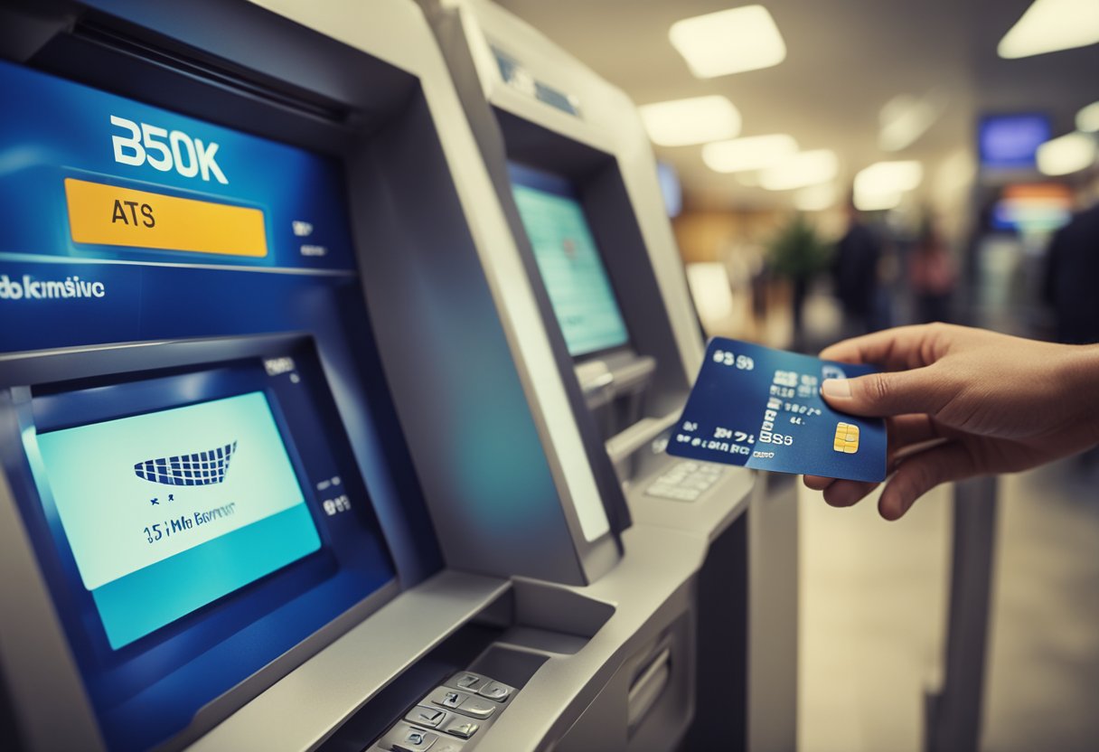 Uma pessoa usando um caixa eletrônico de um banco para fazer uma transação PIX, com a tela exibindo a opção de fazer um pagamento PIX