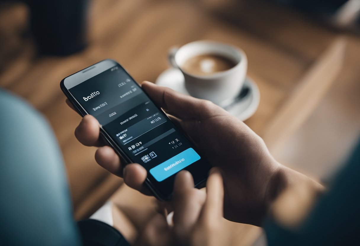 Uma pessoa usando um smartphone para acessar o aplicativo Agibank e gerar um pagamento de boleto.