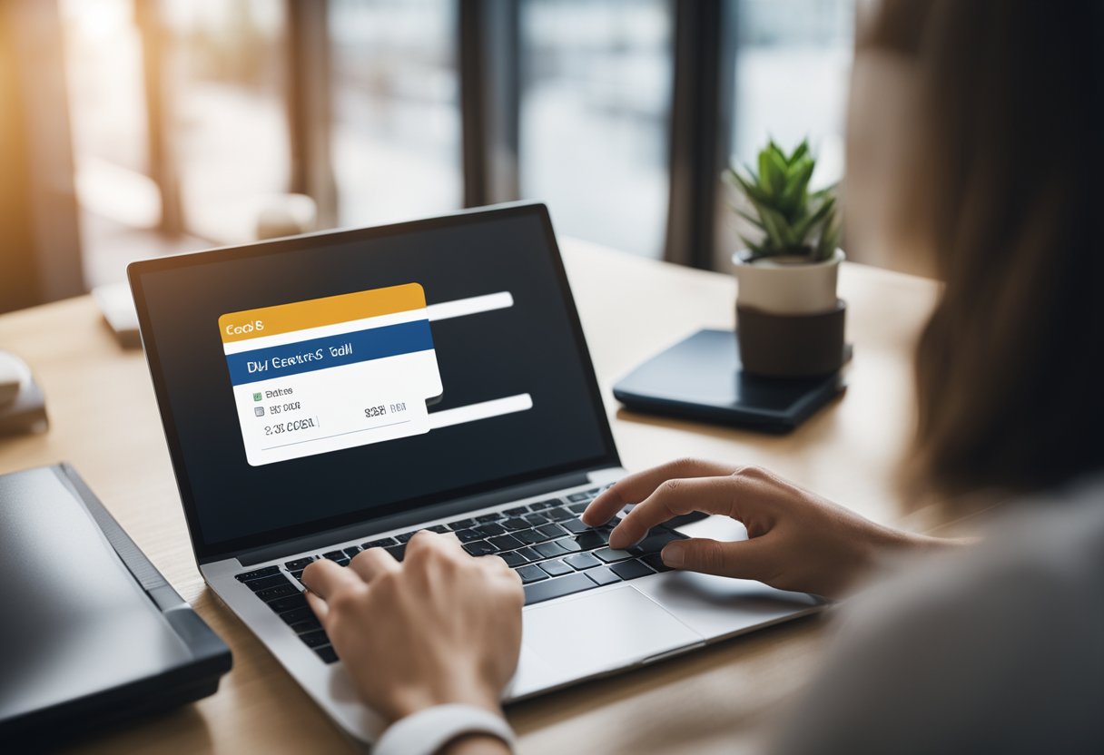 Uma pessoa usando um computador para acessar o site do cartão Extra, procurando a opção para solicitar uma segunda via da fatura.
