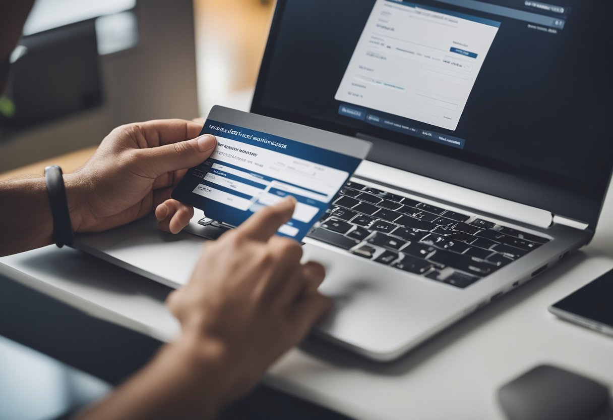 Um cliente em um computador, navegando no site do cartão Extra para solicitar uma fatura duplicada