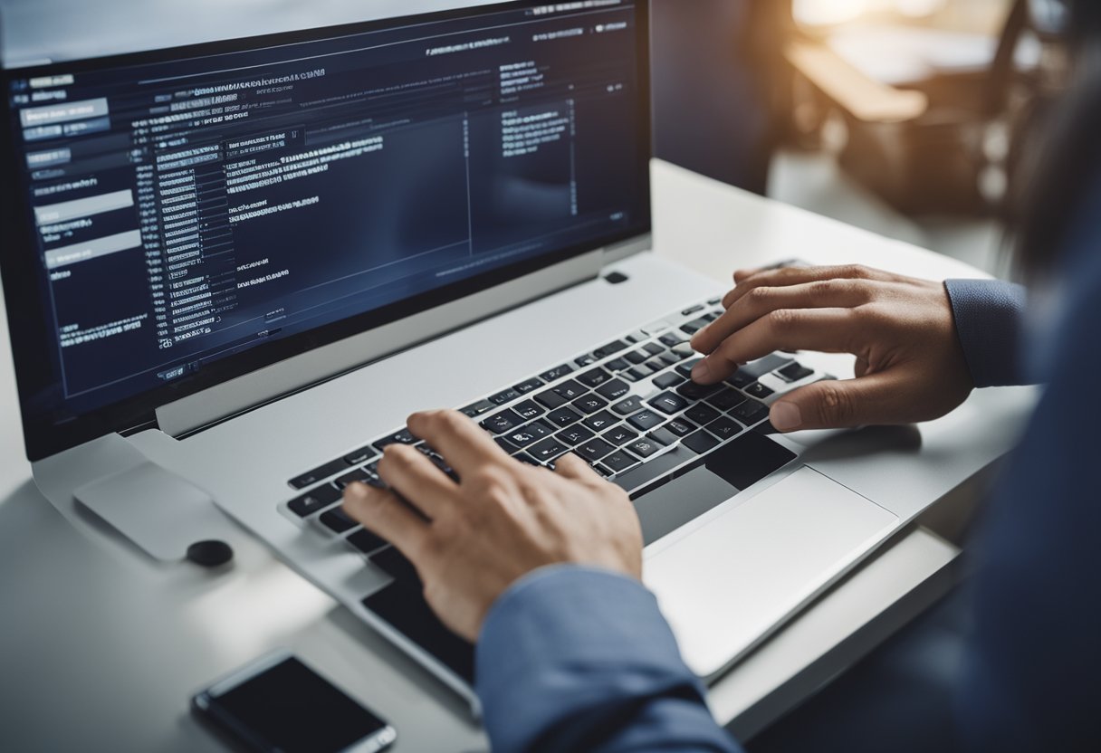 Uma pessoa usando um computador para acessar um site e solicitar uma segunda via da fatura da Sumicity
