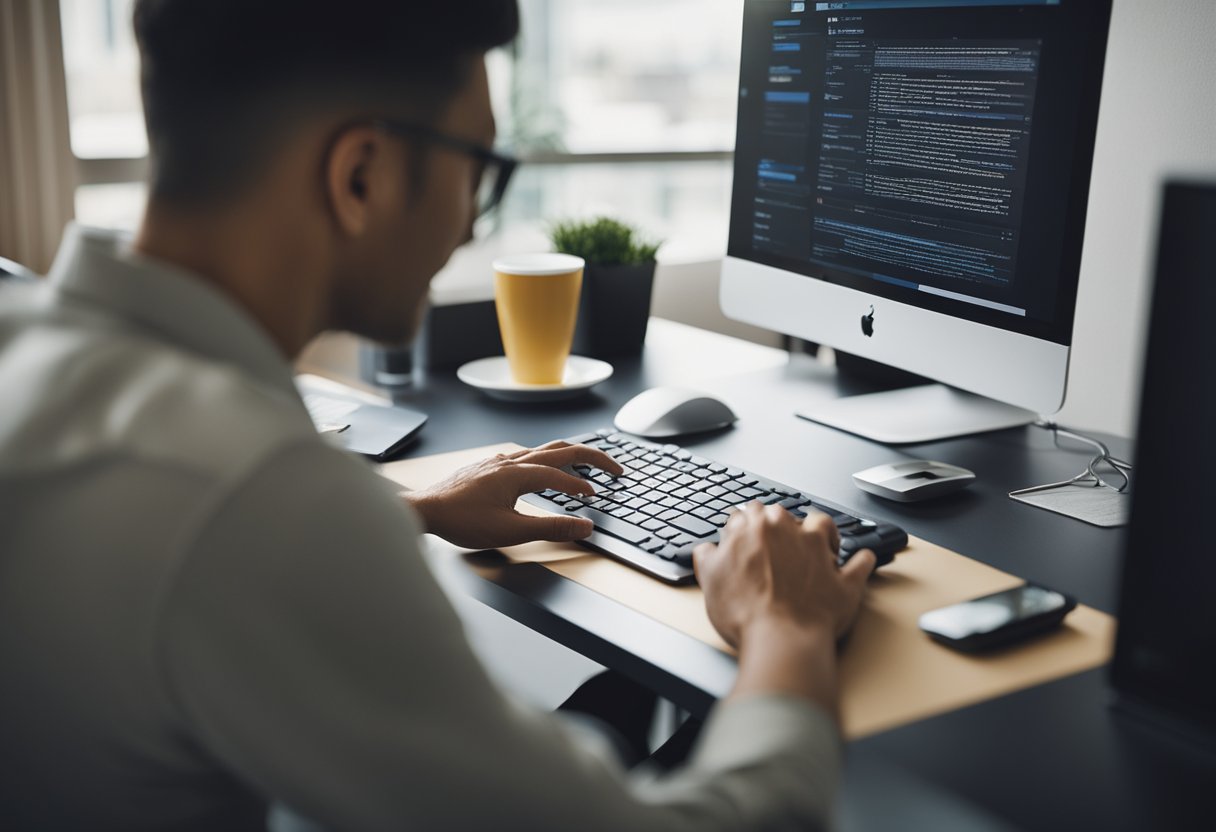 Uma pessoa usando um computador para acessar um site e navegar pelas etapas para solicitar uma segunda via da fatura da Sumicity