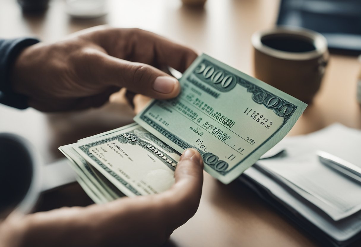 Uma pessoa recebendo uma notificação de empréstimo consignado aprovado do Auxílio Brasil, com um símbolo de cheque ou transferência de dinheiro simbolizando os fundos.