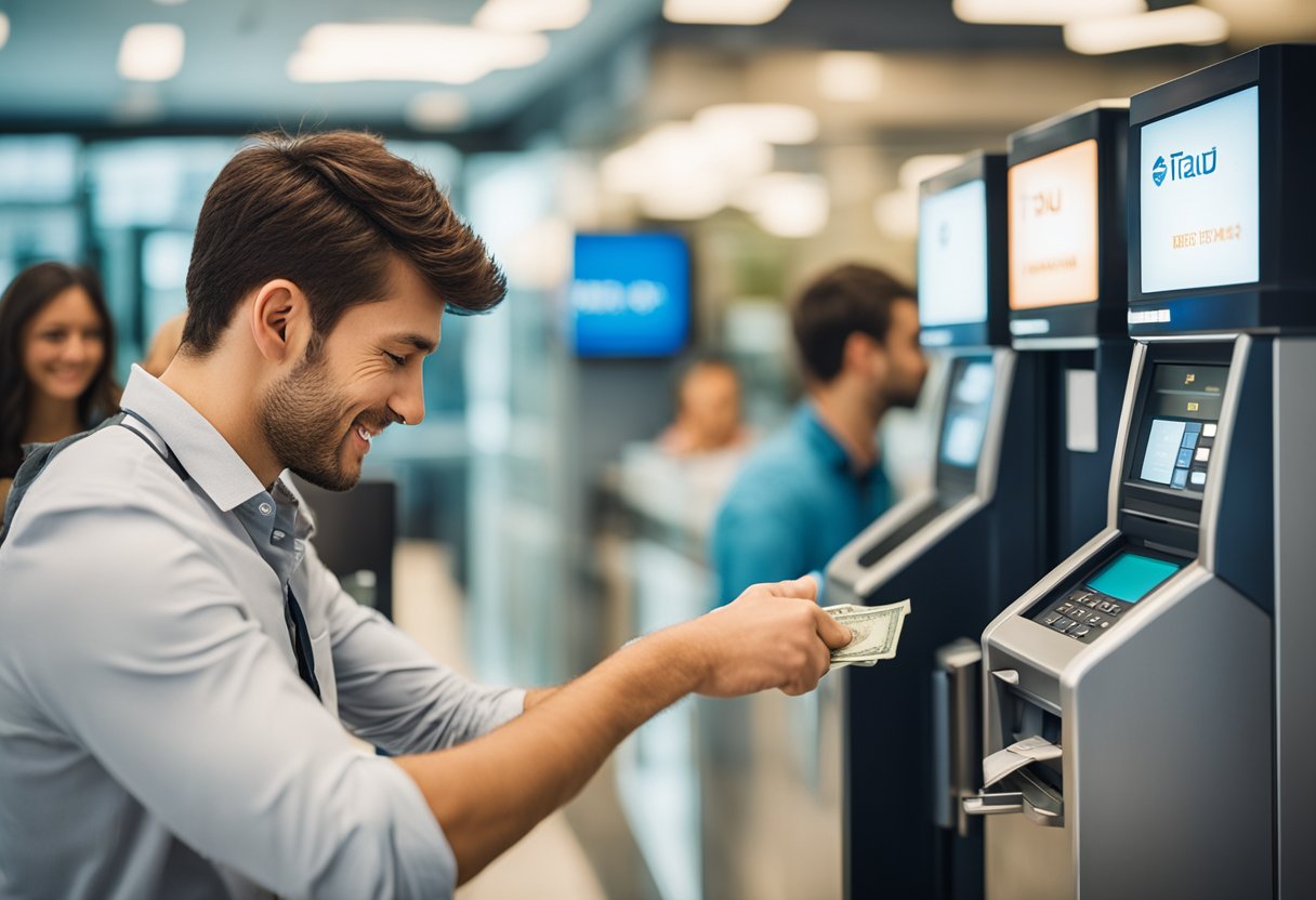 Uma pessoa em uma agência do banco Itaú, sacando dinheiro através do programa de saque-aniversário do FGTS.