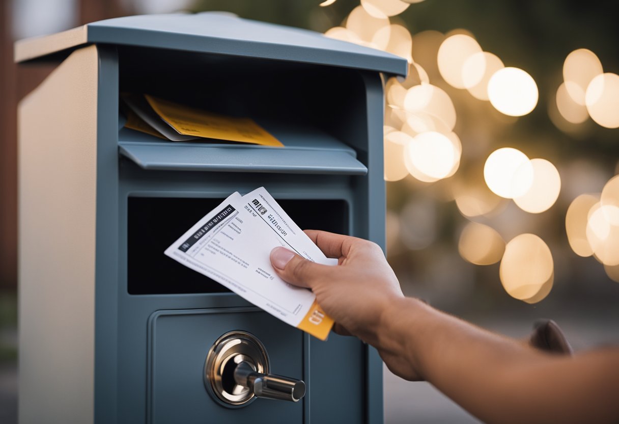 Uma pessoa colocando uma conta em uma caixa de correio com um símbolo de lâmpada
