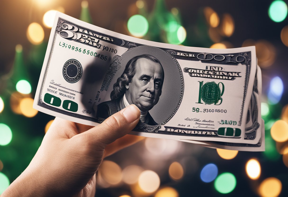 Uma celebração de aniversário com o logotipo do C6 Bank e uma mão segurando dinheiro