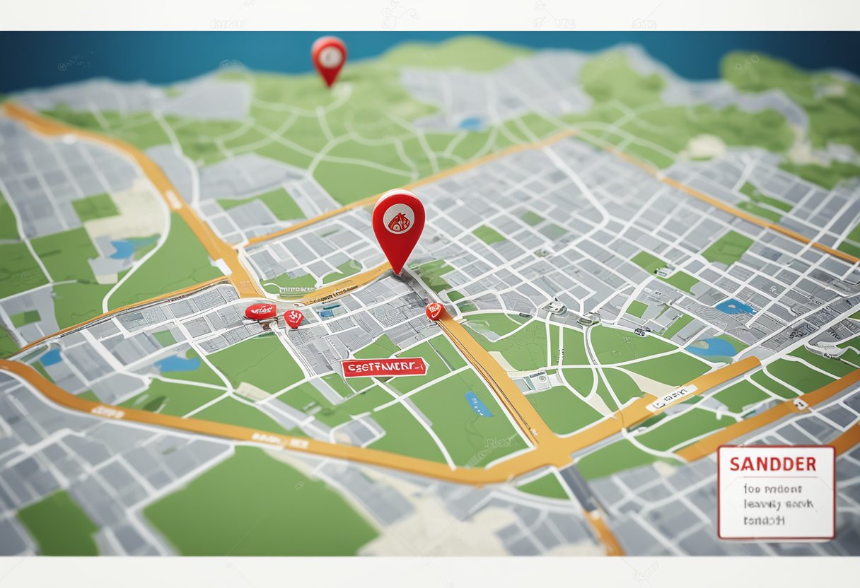 Um mapa com um marcador indicando a localização de uma agência do banco Santander nas proximidades