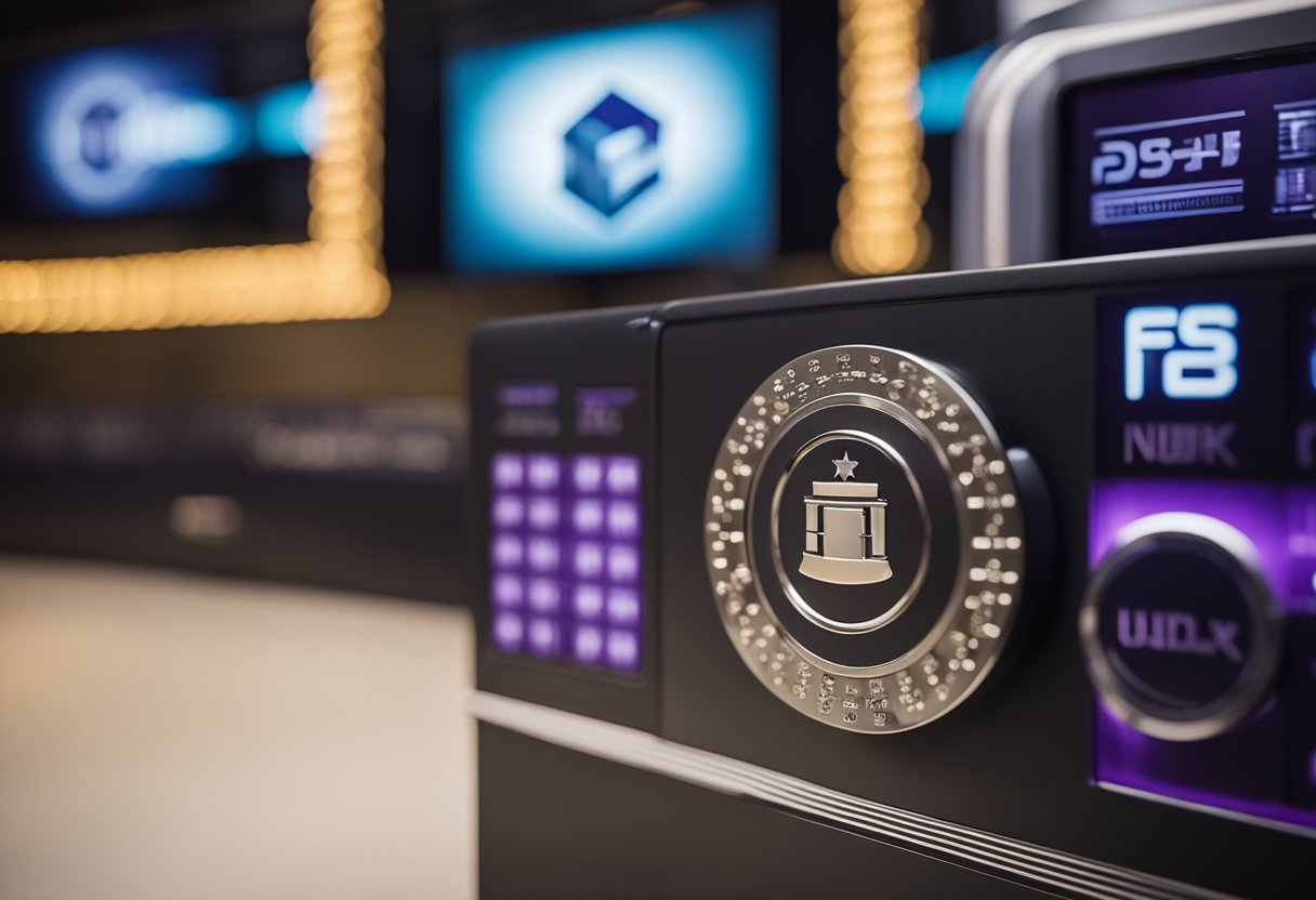 Um cofre seguro com o logo do FGC está posicionado de forma proeminente atrás do logo do Nubank, simbolizando a proteção do dinheiro.