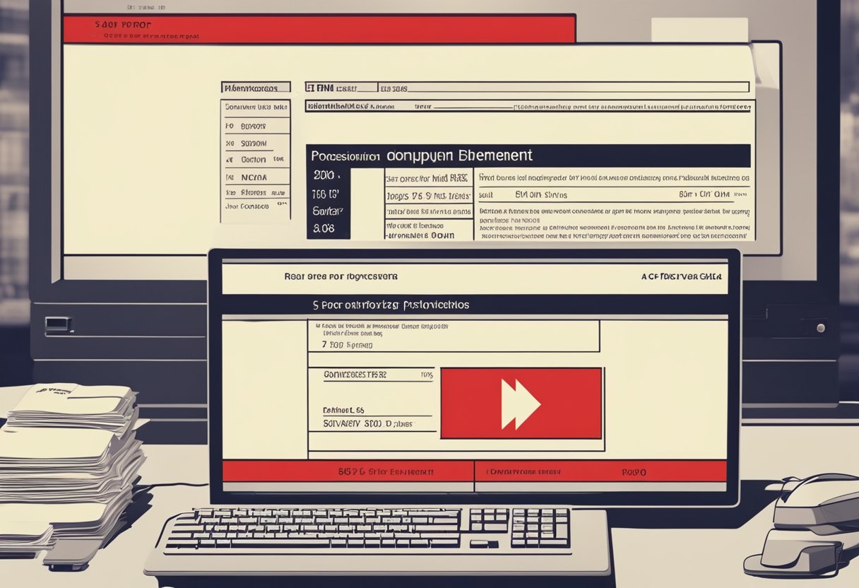 Uma tela de computador exibindo uma mensagem de erro com um símbolo de aviso vermelho, um ícone de documento e uma barra de progresso parada em 50%