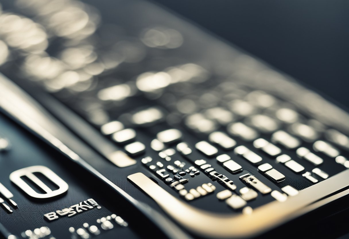 Um cartão de crédito preto elegante sendo liberado de uma interface de banco digital