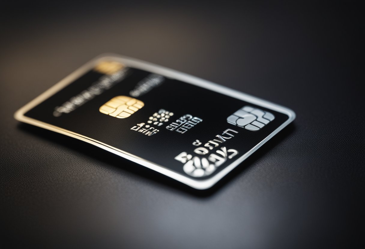 Um logo de banco digital elegante com um cartão preto proeminente exibido ao lado.