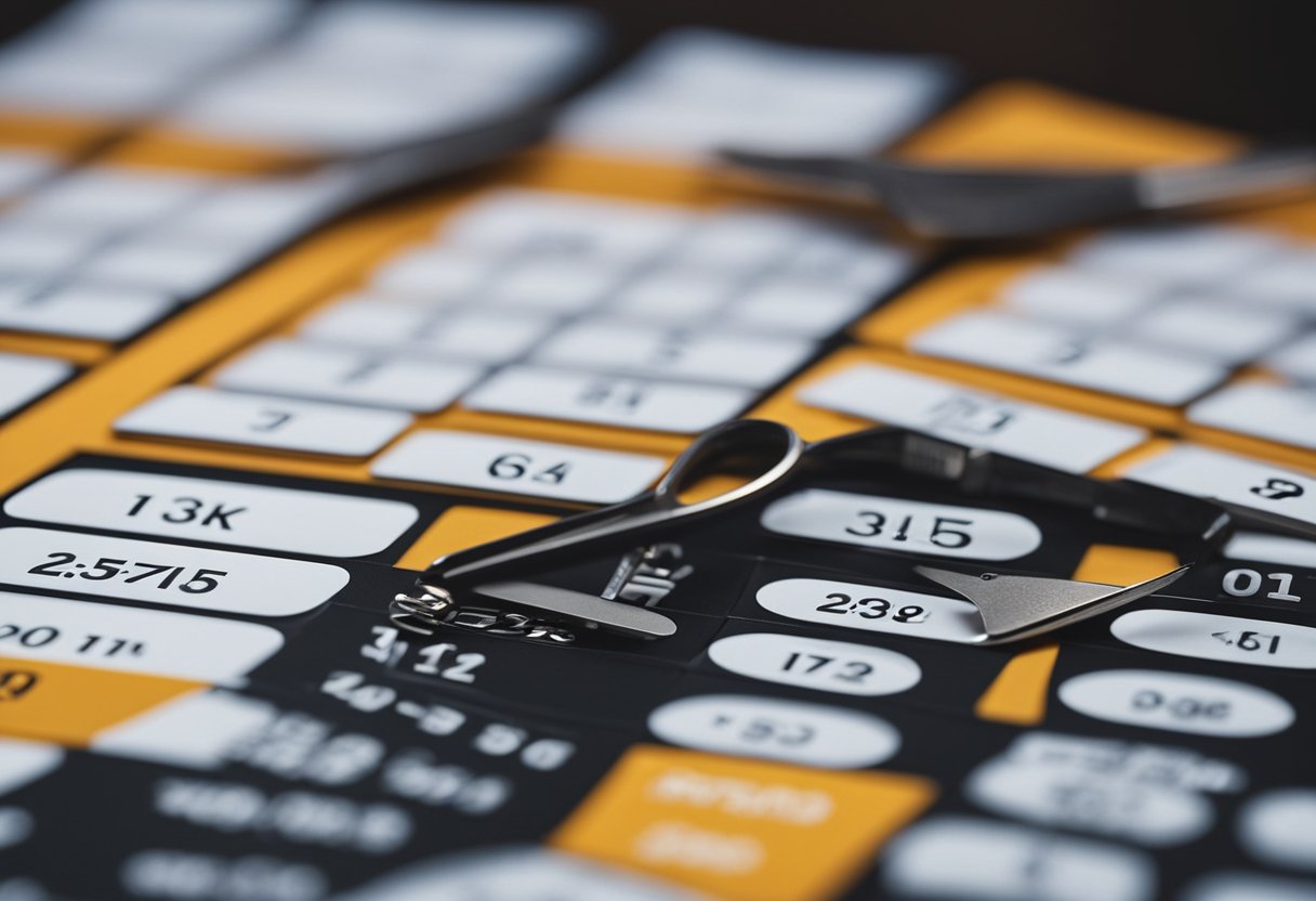 Um cartão de crédito sendo cortado ao meio com uma tesoura, enquanto um calendário mostra várias datas sendo riscadas.