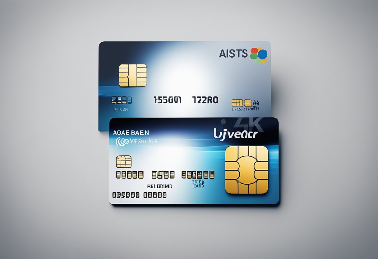 Um cartão de crédito e um cartão de débito lado a lado em uma superfície limpa e branca