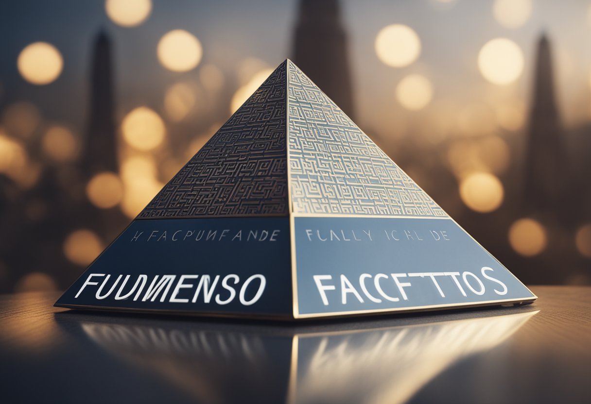 Uma estrutura piramidal simples e geométrica com as palavras "Fundamentos da Facily" escritas acima dela