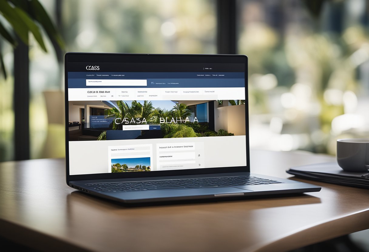 Um laptop exibindo o site das Casas Bahia com uma fatura digital