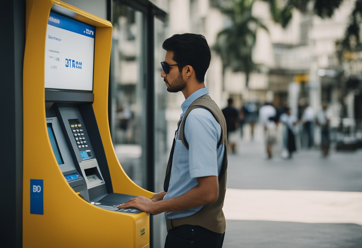 Uma pessoa usando um caixa eletrônico do banco para fazer uma transação Pix no Banco do Brasil