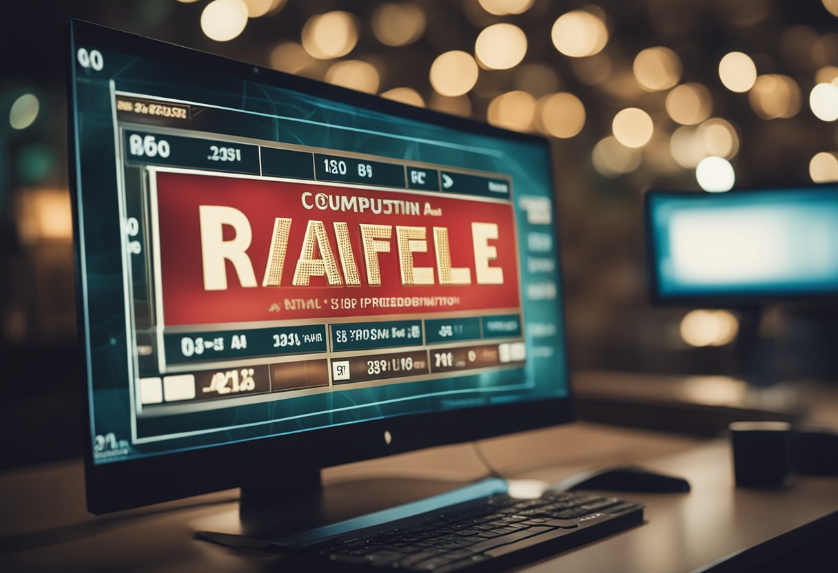 Uma tela de computador exibindo um sorteio virtual com um sinal de proibido