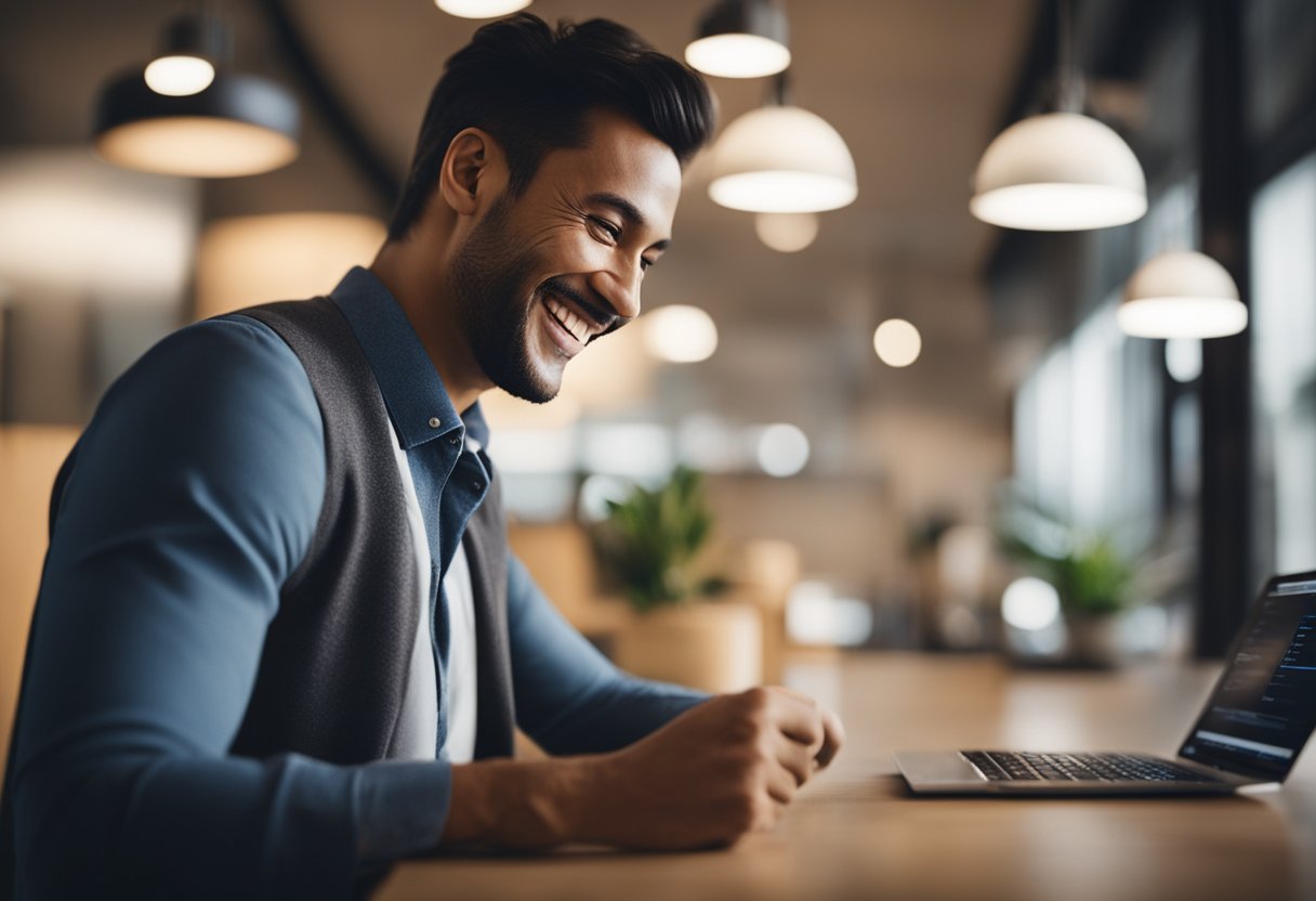 Uma pessoa sorrindo enquanto solicita facilmente um empréstimo usando sua conta de luz como critério de elegibilidade.