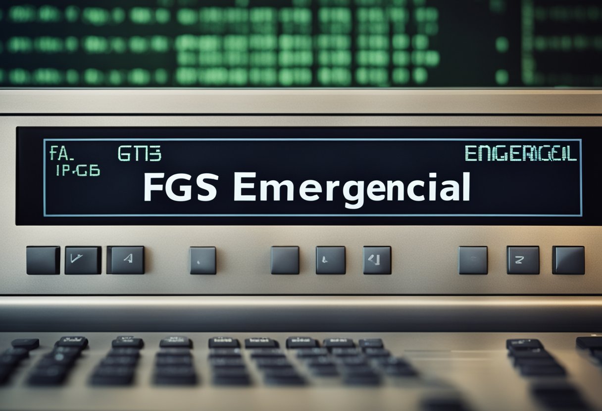 Uma tela de computador exibindo uma barra de progresso com as palavras "FGTS Emergencial" e "processando" na tela