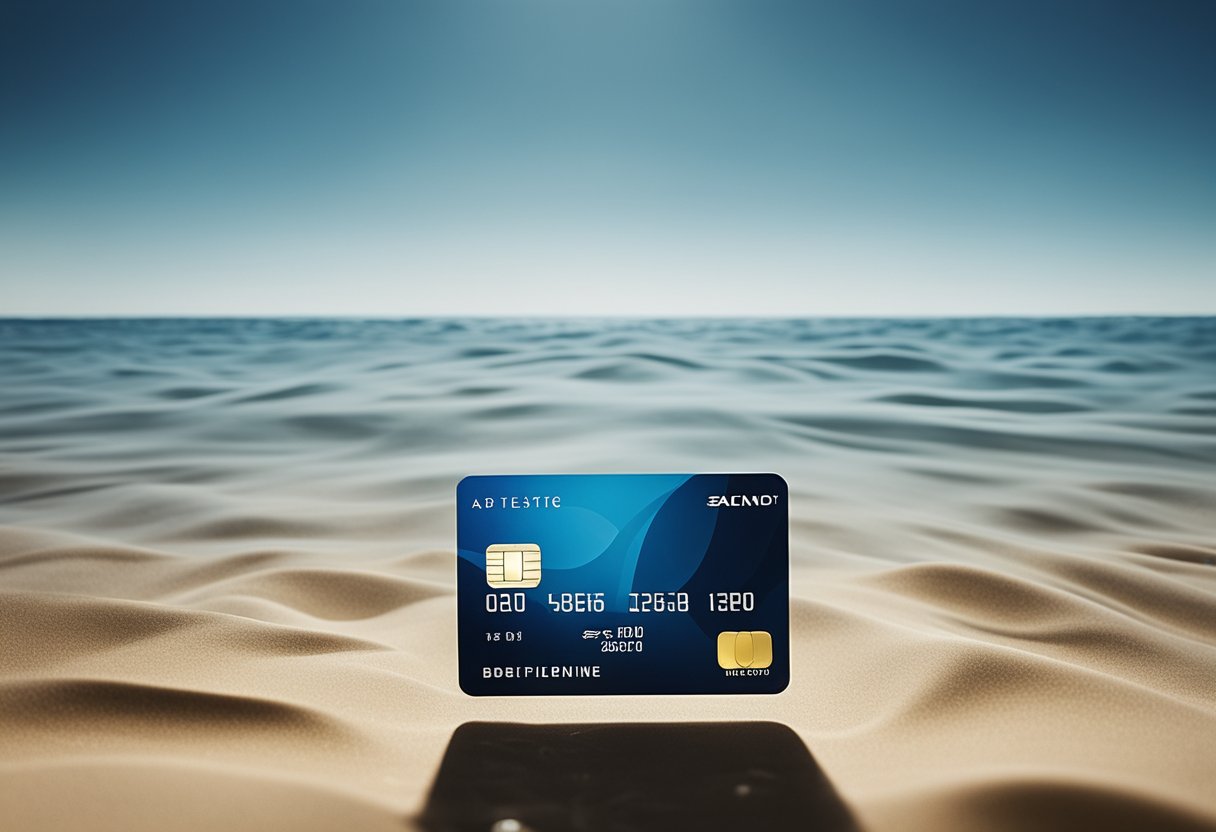 Um cartão de crédito flutuando acima de uma linha do horizonte, com um caminho claro levando a um possível fim da dívida de rollover de cartão de crédito.
