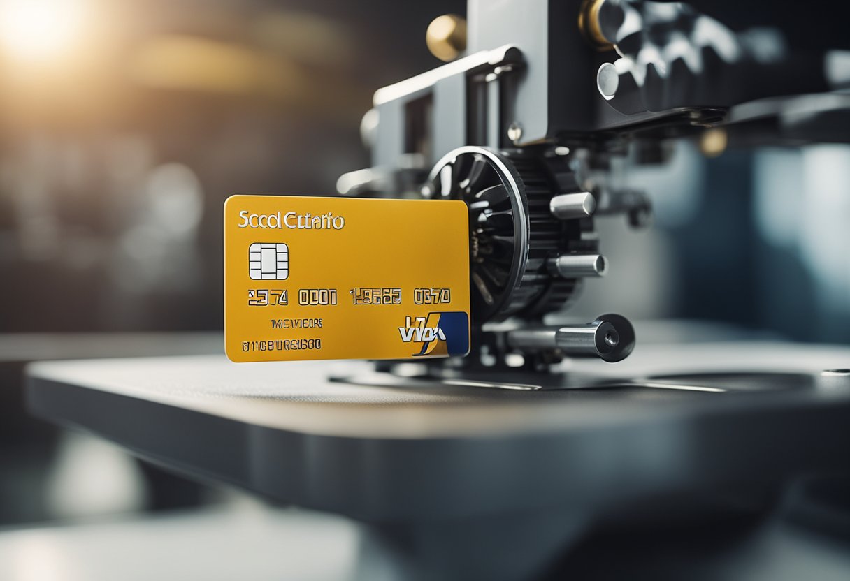 Um mecanismo de rotação de cartão de crédito sendo desmontado com um horizonte ao fundo