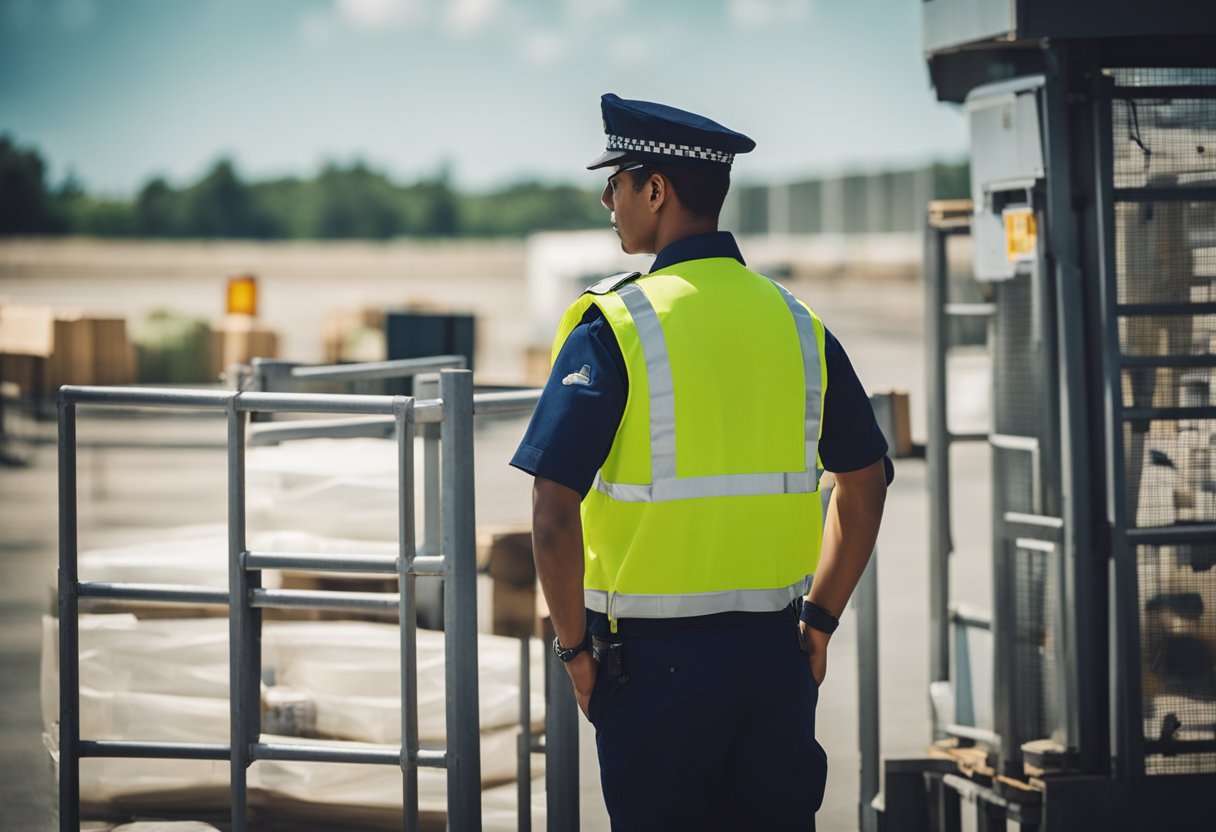 Um oficial de alfândega inspecionando carga em um posto de controle de fronteira