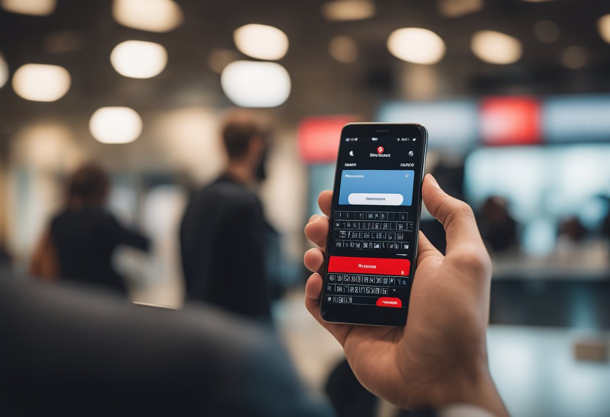 Um cliente usando um smartphone para acessar o aplicativo Santander Easy Phone em busca de informações de contato