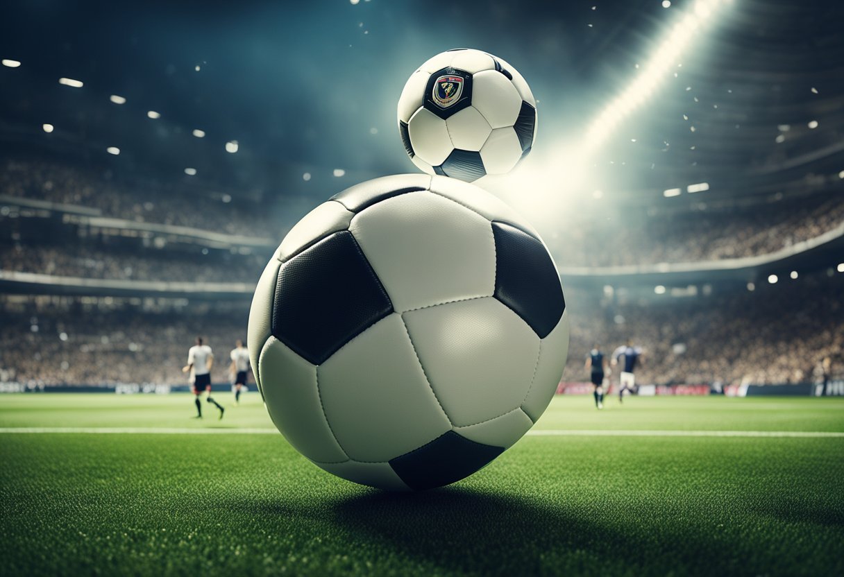 A jornada de Ronaldo: uma bola de futebol voando por um estádio, cercada por torcedores vibrantes e luzes brilhantes do estádio