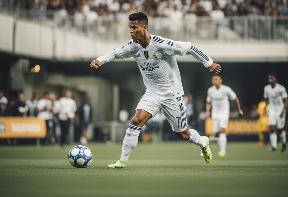 Ronaldo Fenômeno exibindo seu estilo de jogo e habilidades no campo de futebol