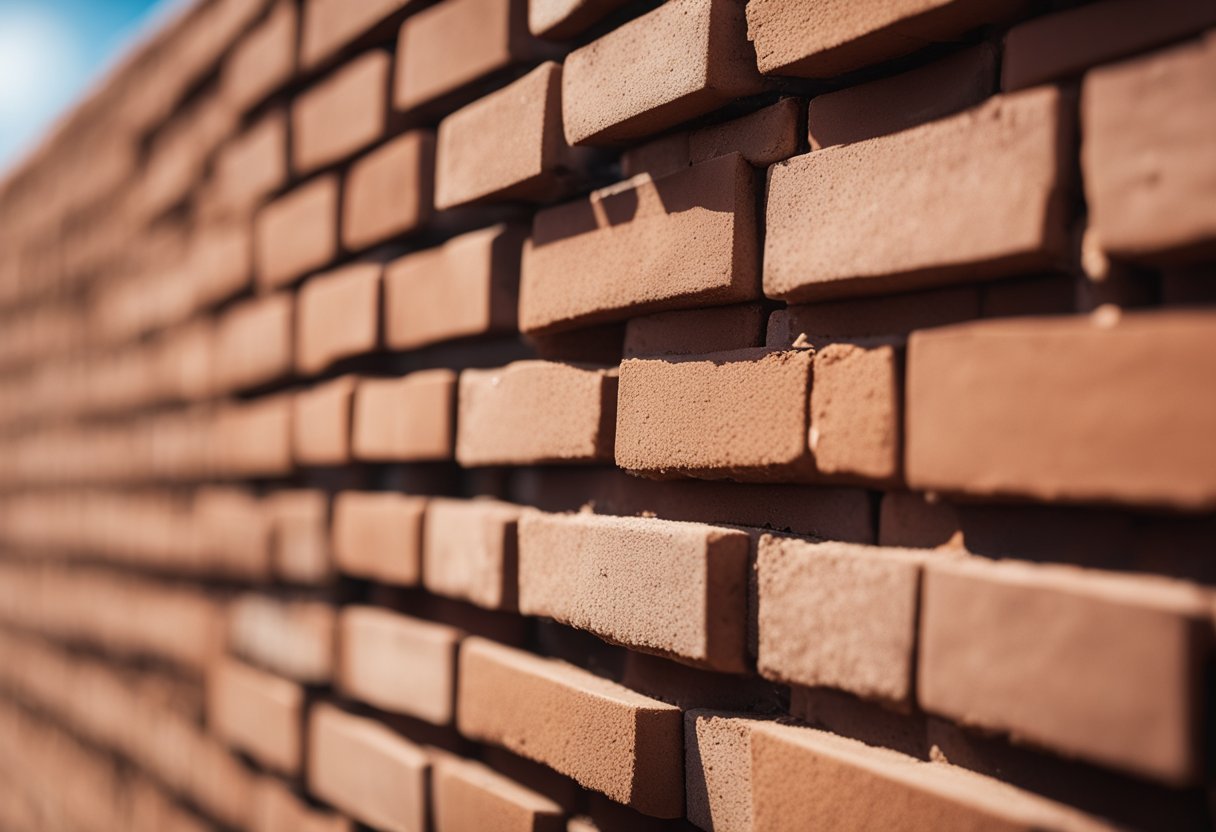 Uma parede de tijolos sendo construída, com um limite claro se formando entre dois lados