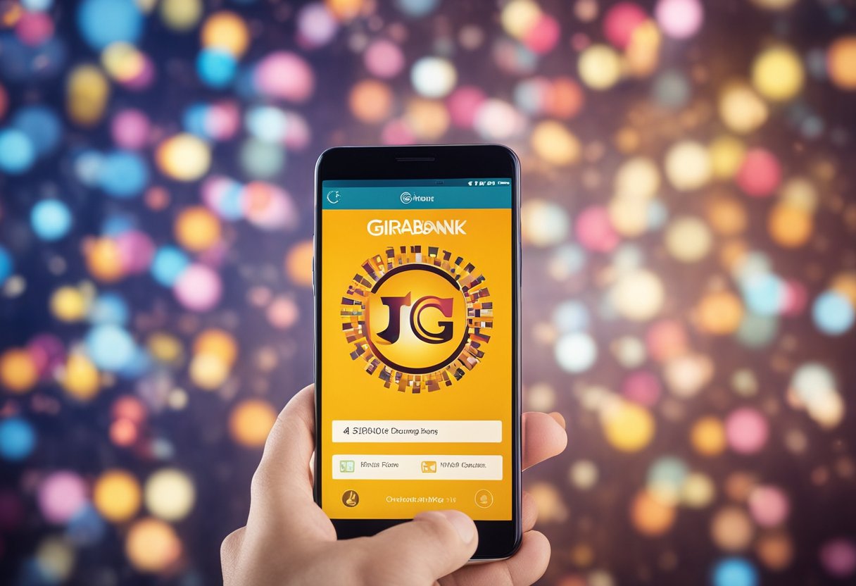 O logo do aplicativo Girabank exibido na tela de um smartphone com um alto número de downloads e avaliações positivas nas lojas de aplicativos