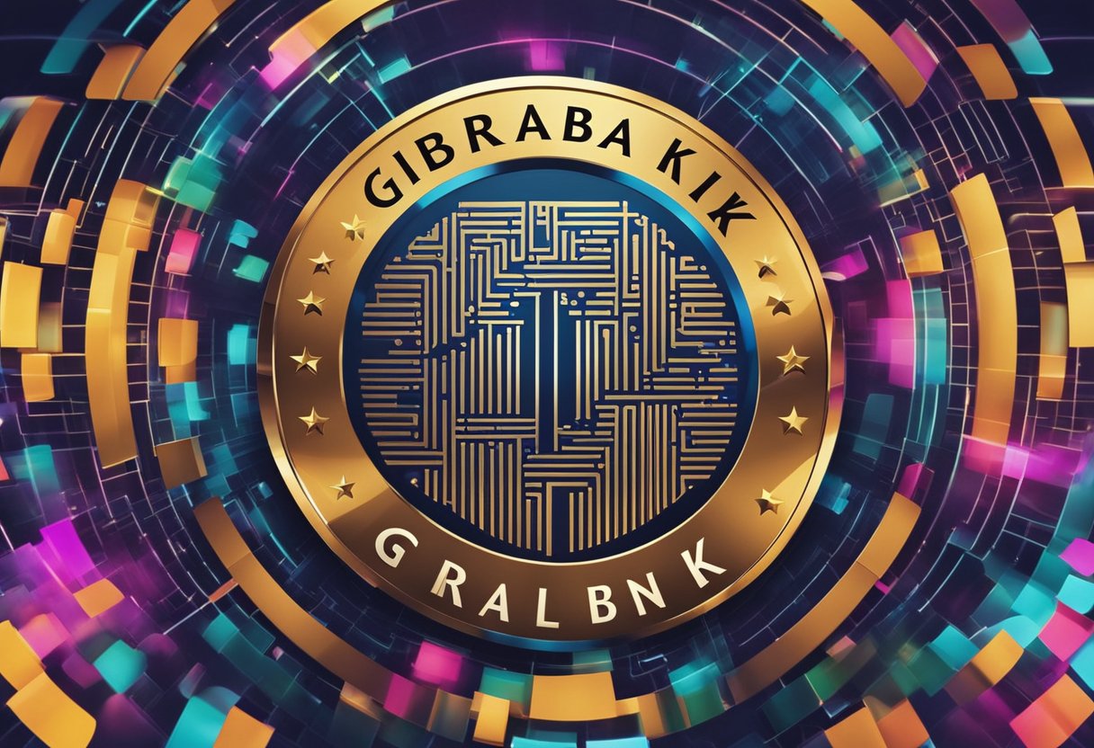 Um logotipo de banco digital vibrante com um design moderno e elegante, apresentando o nome "Girabank" e associado a Carlinhos Maia.