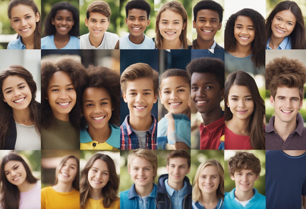 Um grupo de jovens nascidos em 2010 progredindo por diferentes estágios do desenvolvimento adolescente, desde o início até o final da adolescência.