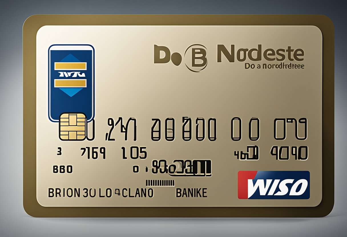 Um cartão bancário com o logo do Banco do Nordeste, apresentando identificação clara e visível dos números da agência e da conta.