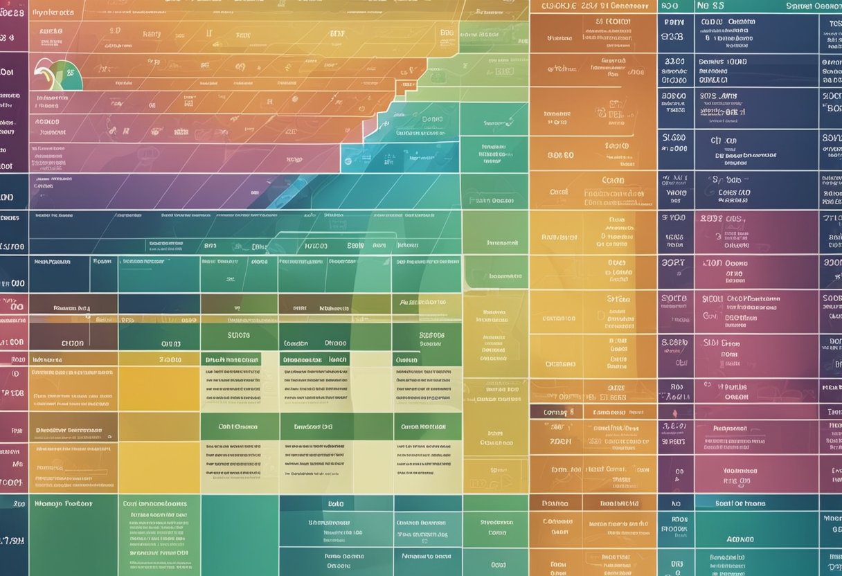 Um gráfico colorido e organizado exibindo o relatório de receita da GEAP 2025, com seções claras e visuais vibrantes