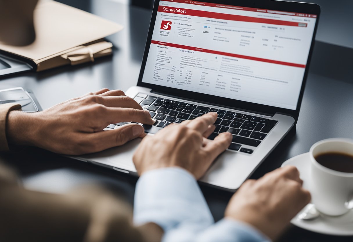 Uma pessoa acessando seu extrato de renda do Santander online usando um computador ou smartphone