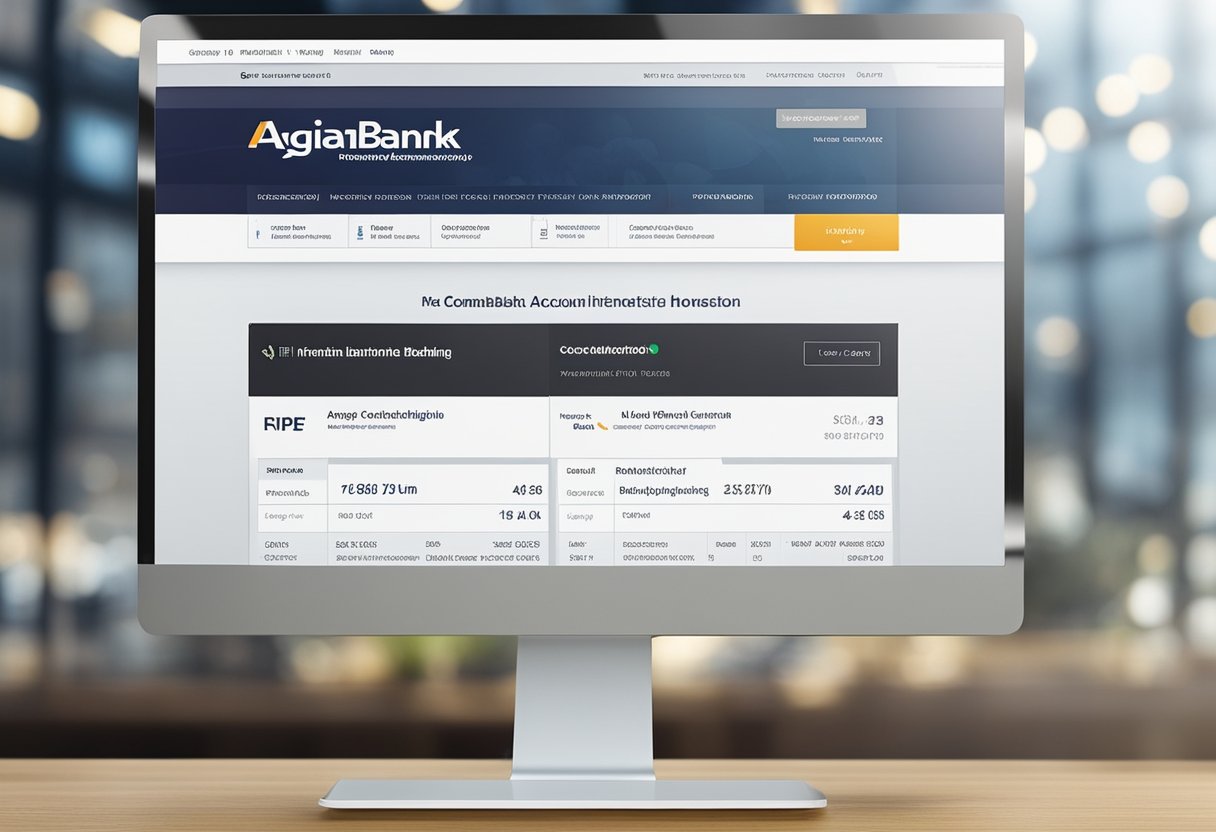 Uma tela de computador exibindo a página inicial do internet banking do Agibank com várias transações financeiras e abas de informações da conta.