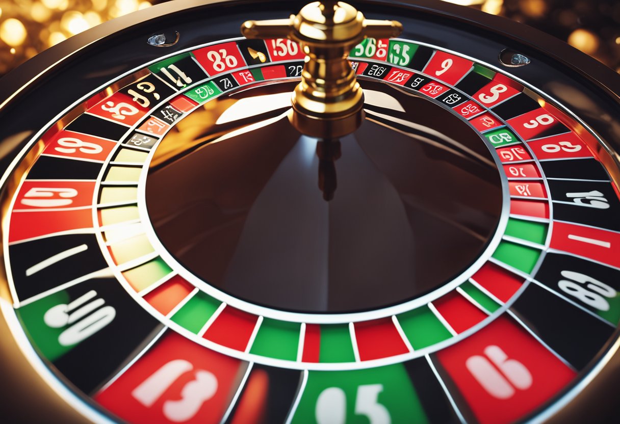 Uma roda de roleta girando com dinheiro saindo enquanto cai em um número vencedor na bet365