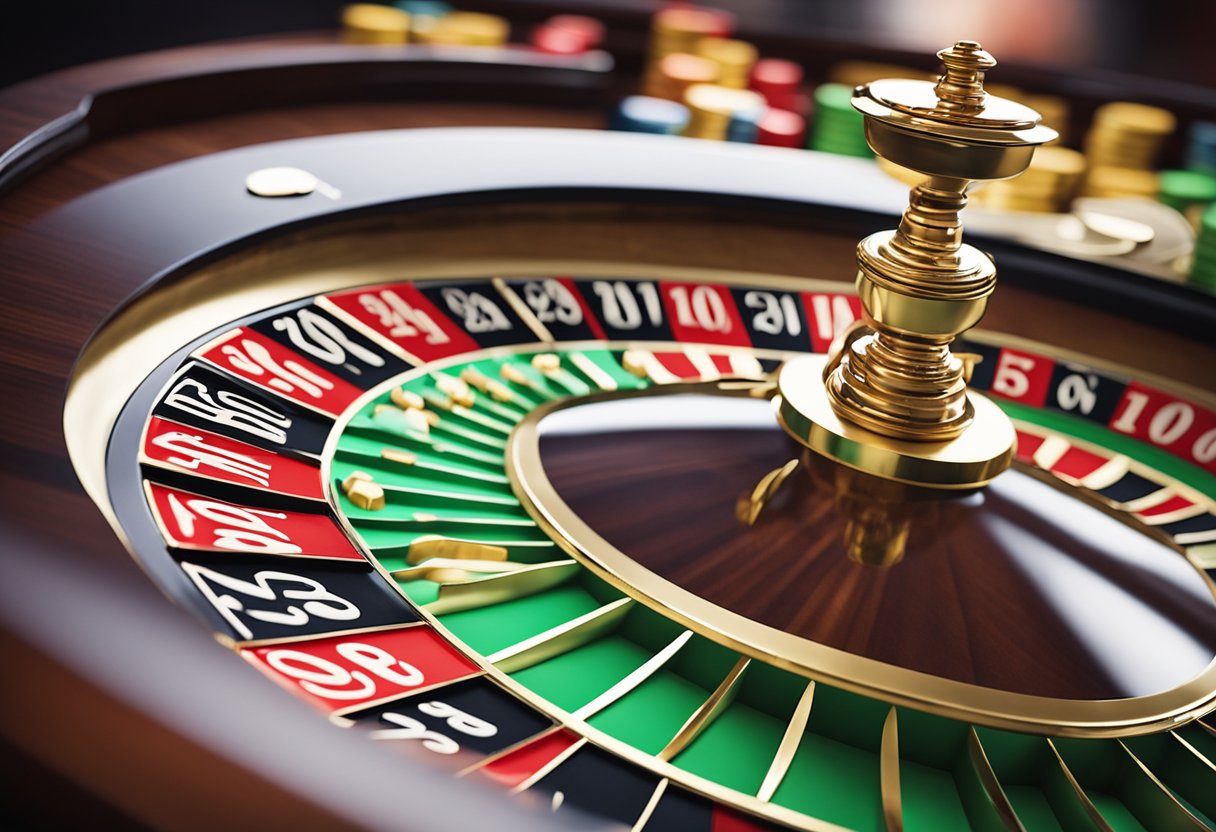 Uma roda de roleta girando com dinheiro voando enquanto os jogadores acessam o Bet365 para registro e jogo.
