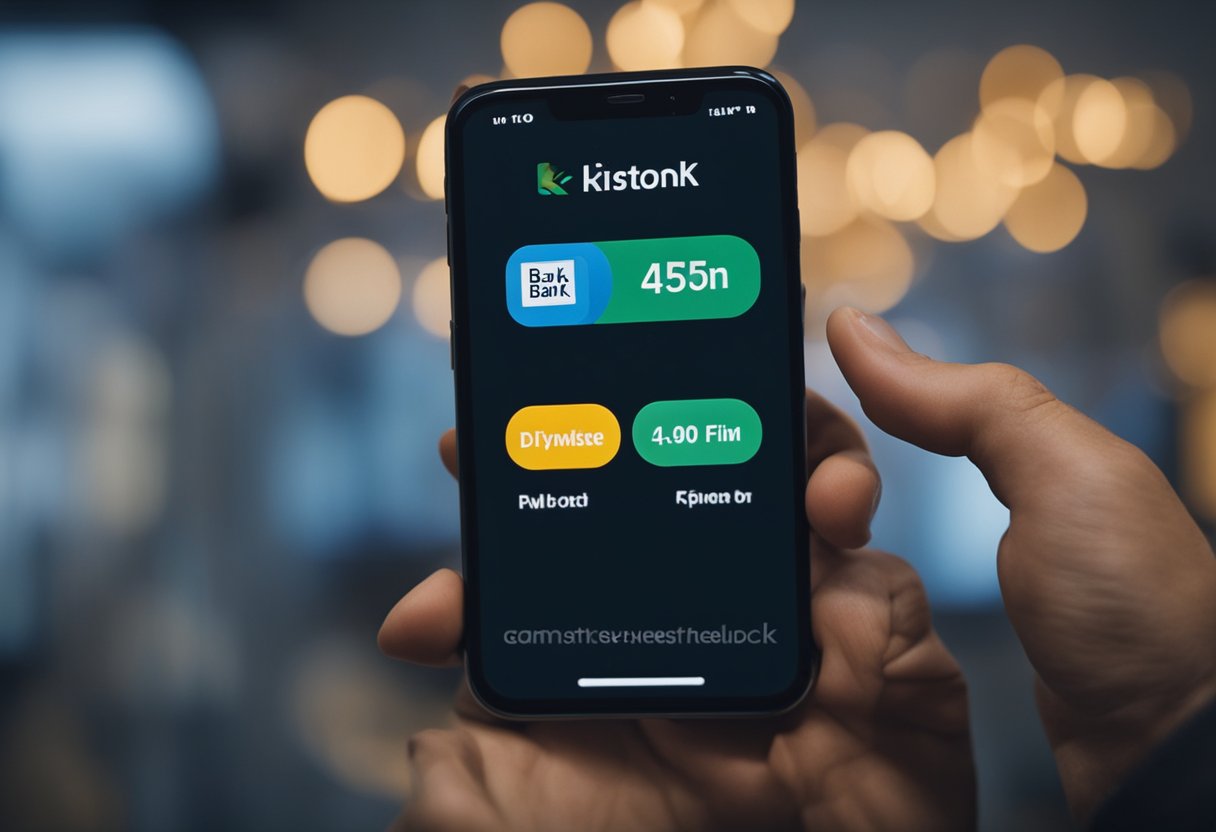 Uma pessoa discando um telefone com o logo do Kirton Bank exibido na tela