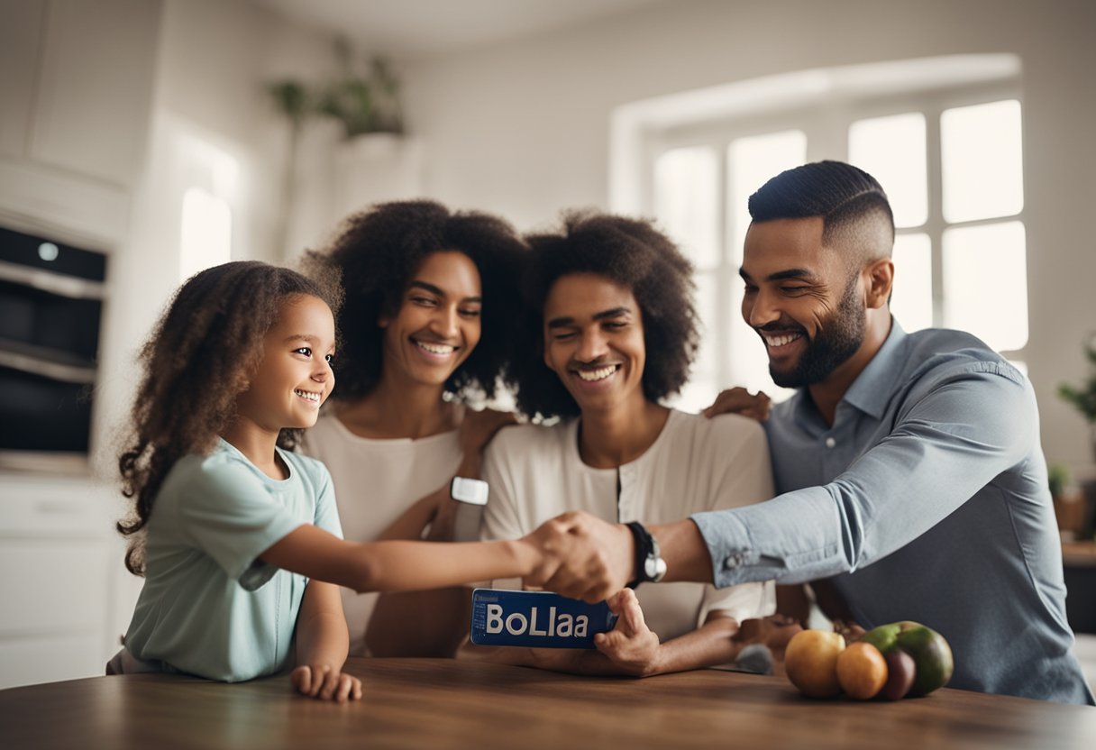 Uma família recebendo aprovação para seu empréstimo do Bolsa Família em 2025