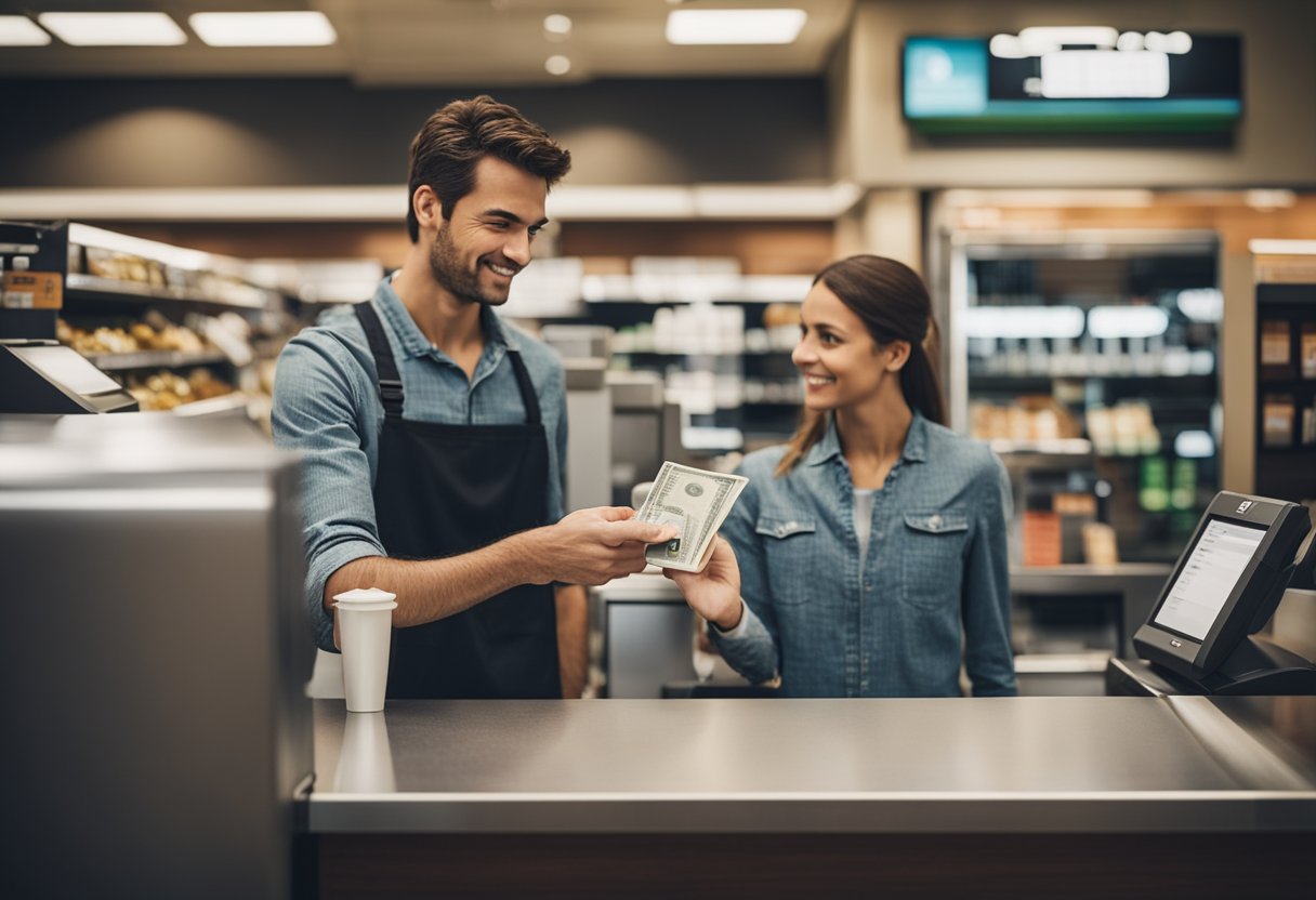 Um cliente no caixa, tentando usar um Hipercard, mas sendo negado devido ao limite de saque atingido.