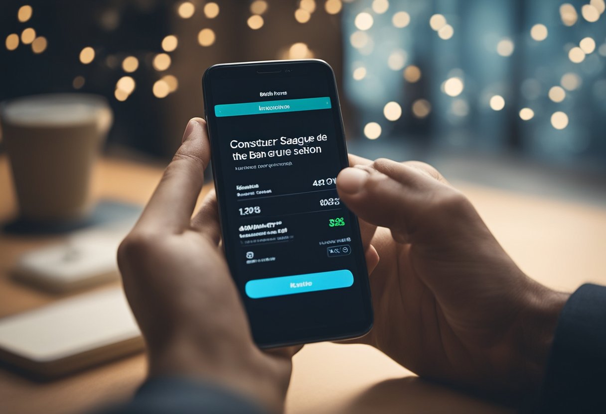 Uma pessoa usando um smartphone para acessar o aplicativo do Banco Inter, navegando até a seção "Consultar Limite de Saque".