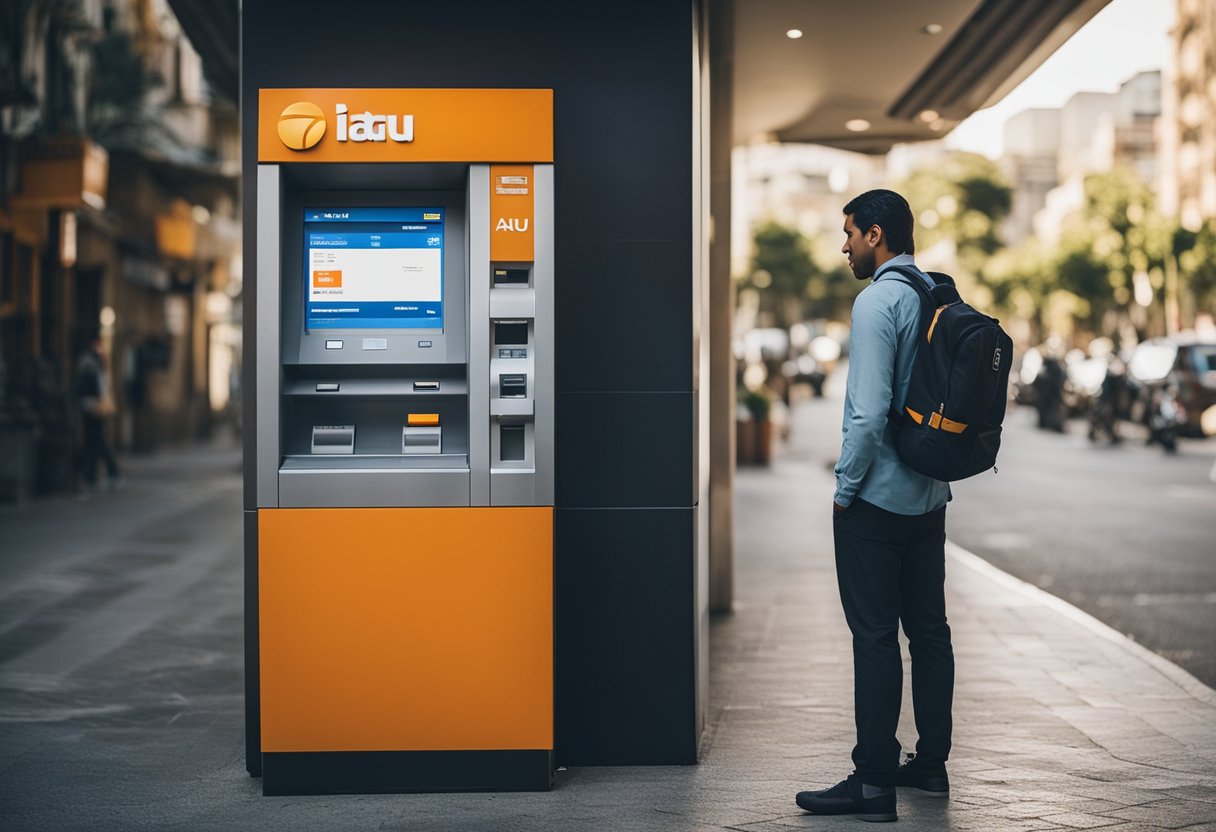 Uma pessoa em frente a um caixa eletrônico do Itaú, tentando retirar dinheiro, mas não conseguindo devido a ter atingido o limite de saque.