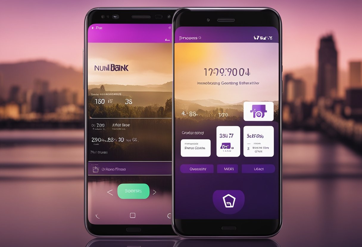 Uma tela de smartphone exibindo uma barra de progresso com o logo do Nubank, indicando um limite de transferência