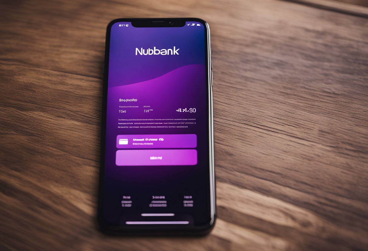Uma tela de smartphone exibindo o aplicativo Nubank com um pop-up de limite de transferência e uma barra de progresso