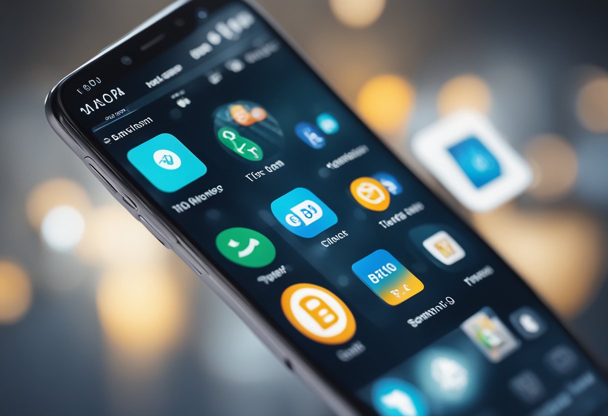 Um smartphone exibindo o aplicativo Banco Inter com o recurso de limite de transferência Pix destacado, cercado por ícones bancários e um design elegante e moderno.
