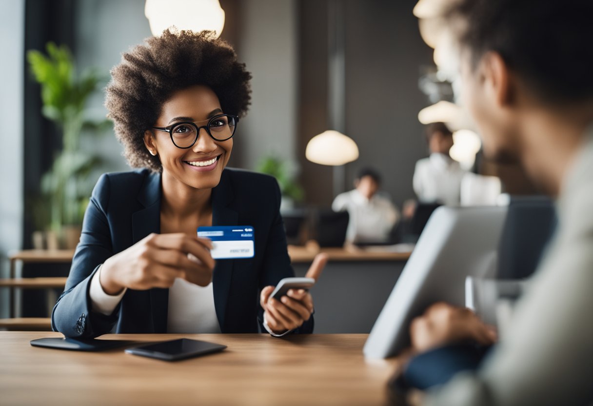 Uma pessoa segurando um cartão de crédito das Casas Bahia, com uma expressão confusa, enquanto olha para a tela de um computador ou smartphone mostrando o limite de crédito e buscando maneiras de aumentá-lo.
