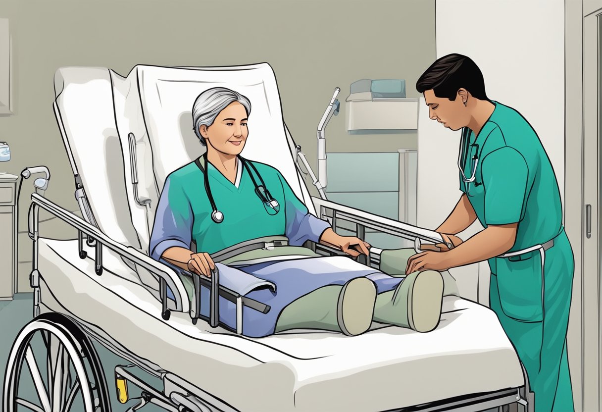 Transporte de Pacientes: Inovações e Desafios no Brasil 3 Um profissional de saúde usa um cinto de transferência para ajudar um paciente a se mover de uma cama para uma cadeira de rodas.