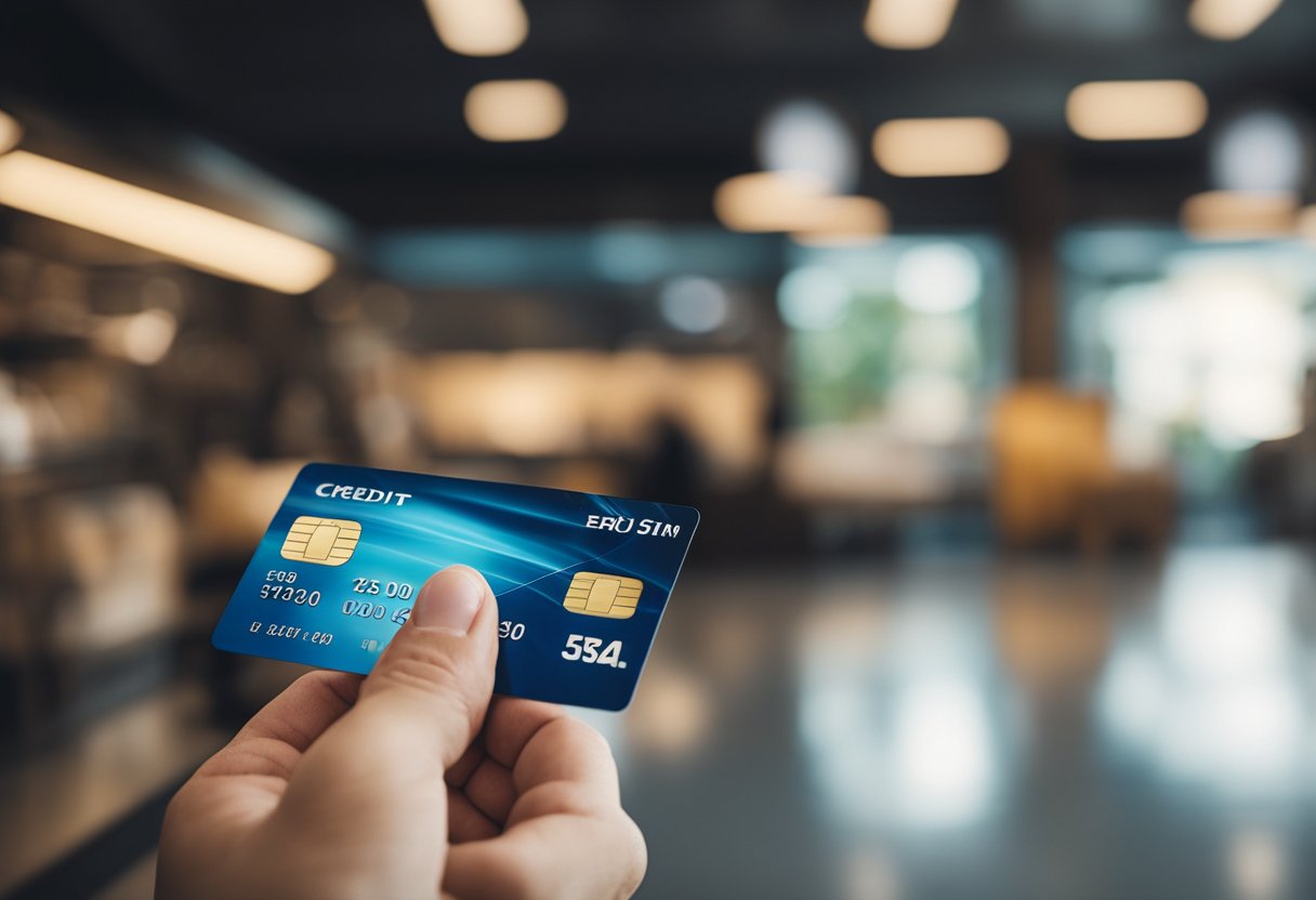 Uma mão segurando um cartão de crédito PAN com um limite de crédito inicial visível